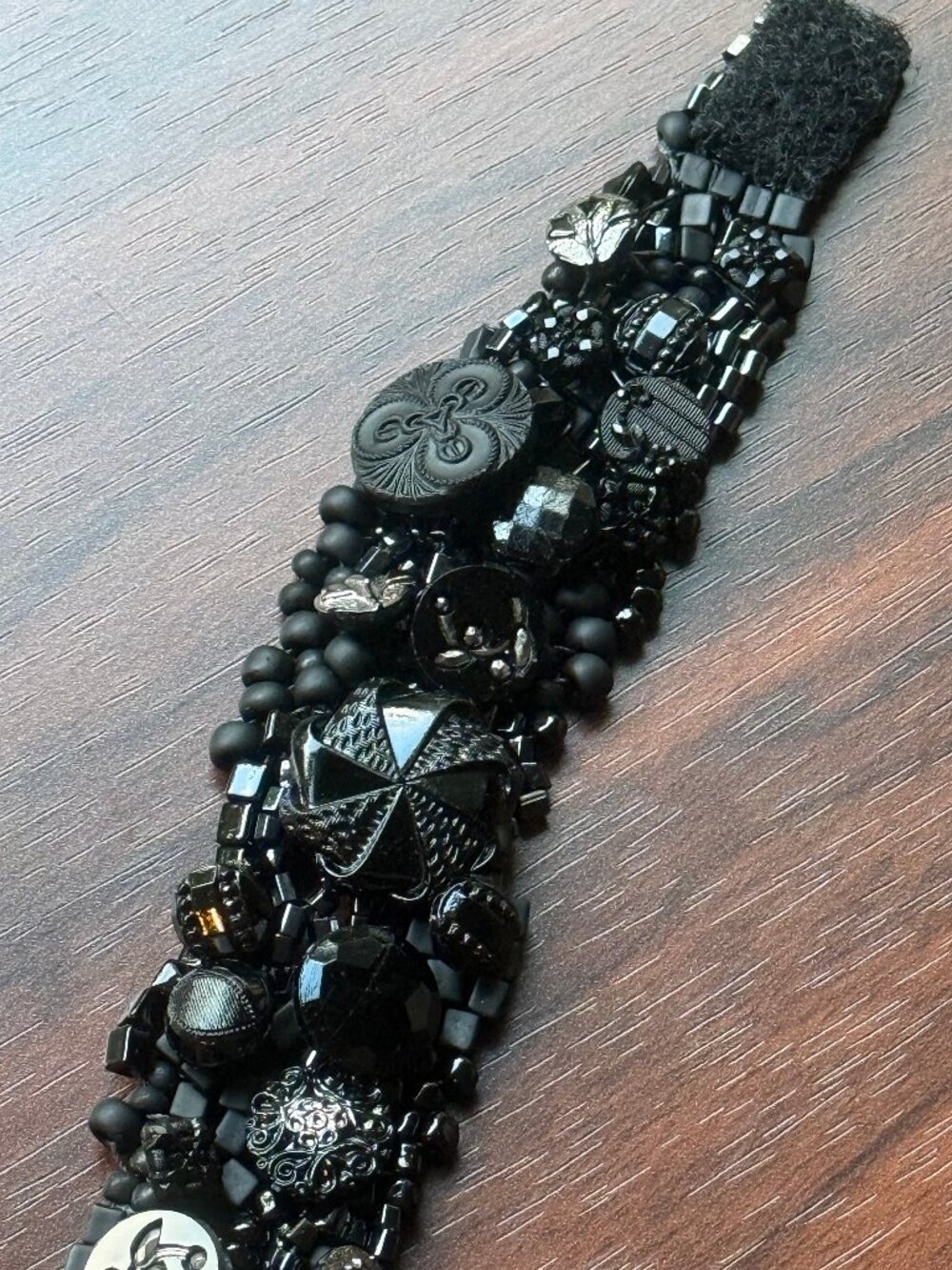 Unique Y2K Art Fair Black Bead and Button Bracelet